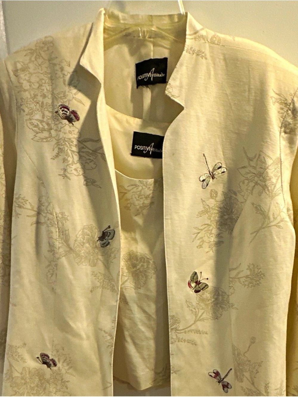 Positive Attitude Light Cream Embroidered Jacket and Tank